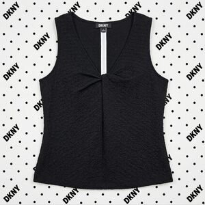 NWT - DKNY Black Textured V-Neck Sleeveless Blouse
